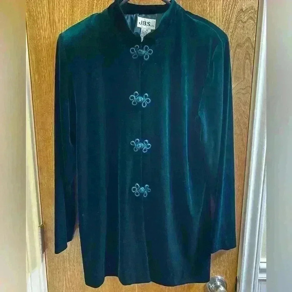 Vintage JBS LTD Jacket Womens Velvet Velour Emerald Green Size 14P Super Soft - Picture 1 of 9